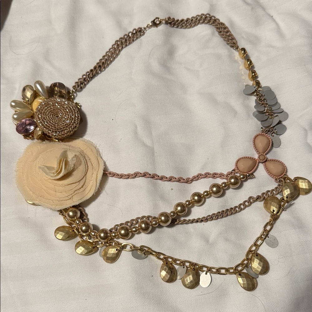 Anthropologie Gold and Cream Statement Necklace